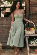 Women’s Midi Dress – Corset Bodice – A-Line Fit – Spaghetti Straps – Soft Fabric