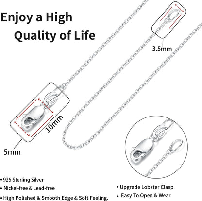 Jewlpire 925 Sterling Silver Cable Chain Necklace for Women – 18 Inch, 1.1mm, Rhodium Plated