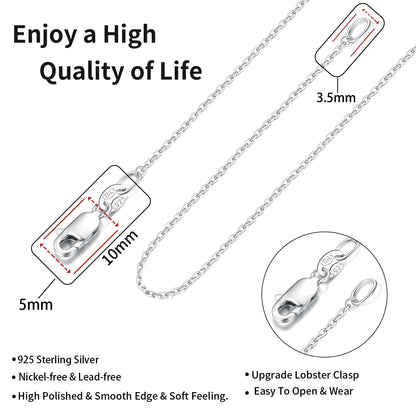 Jewlpire 925 Sterling Silver Cable Chain Necklace for Women – 18 Inch, 1.1mm, Rhodium Plated