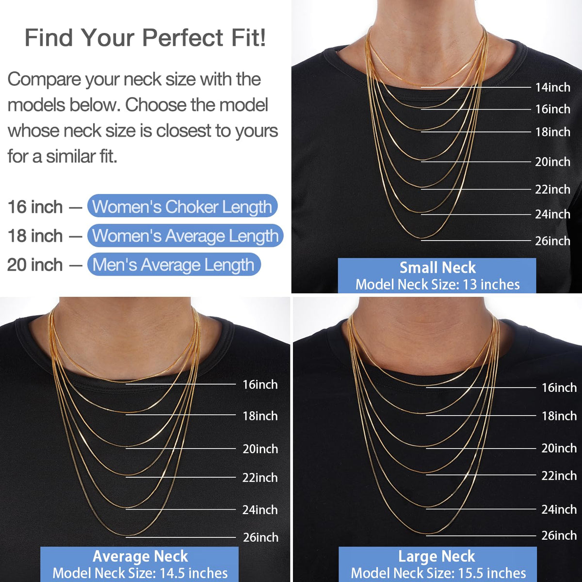 Jewlpire 14K Gold Plated 925 Sterling Silver Box Chain Necklace for Women – 18 Inch, 1.3mm