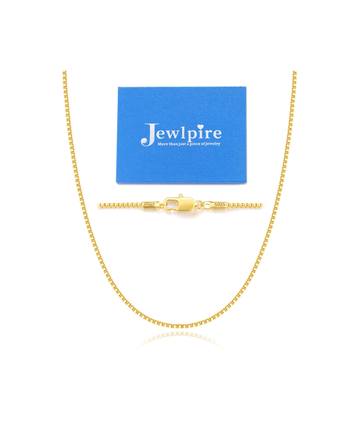 Jewlpire 14K Gold Plated 925 Sterling Silver Box Chain Necklace for Women – 18 Inch, 1.3mm