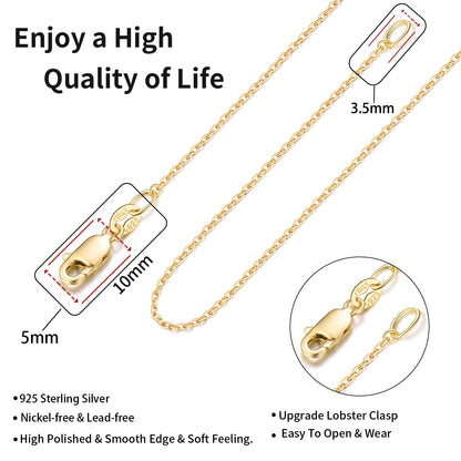 Jewlpire 925 Sterling Silver Cable Chain Necklace for Women – 18 Inch, 1.1mm, Rhodium Plated