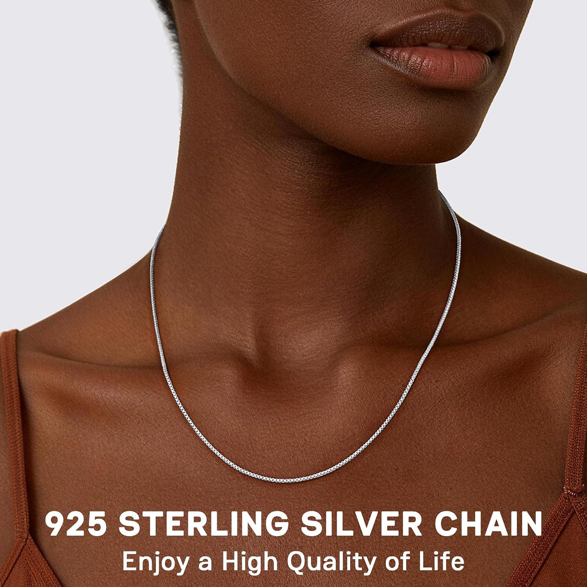 Jewlpire 14K Gold Plated 925 Sterling Silver Box Chain Necklace for Women – 18 Inch, 1.3mm