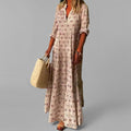 Women’s Maxi Dress – Lightweight – Loose Fit – V-Neck – Vintage Print – 3/4 Sleeve
