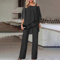 Elegant Women's Cold Shoulder 2-piece Set- Flowy & Stylish