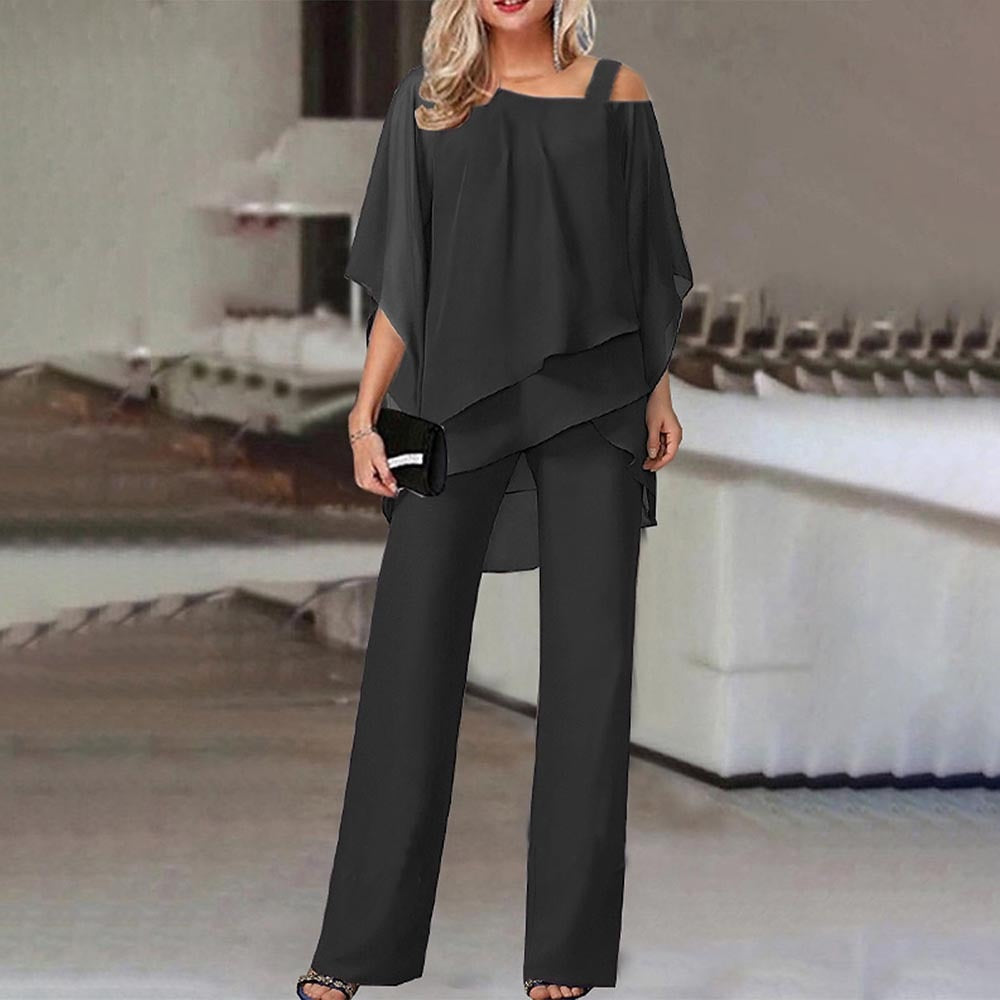 Elegant Women's Cold Shoulder 2-piece Set- Flowy & Stylish