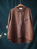 Women's lapel neck cotton casual solid colour  long sleeve shirt